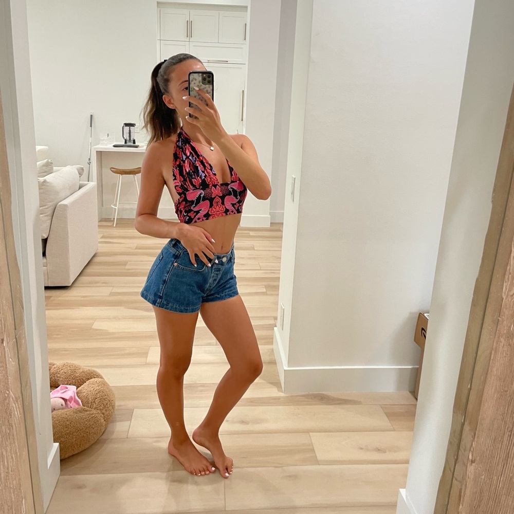 Red Berry Multi Color Cropped Halter Top
